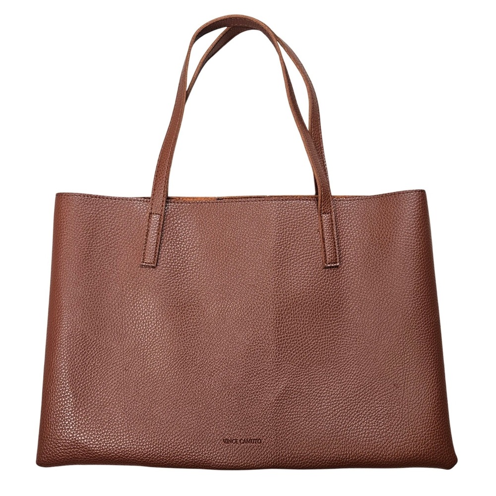 Vince Camuto Brown Pebbled Leather Tote Bag Black Stripe Shopper Mens Womens